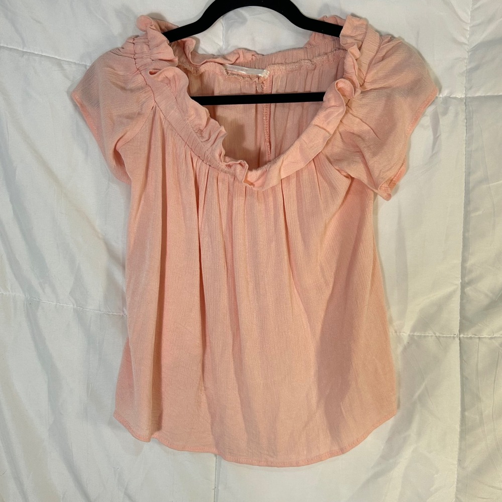 Lucky Star Peasant Blouse Off‎ The Shoulder Ruffle Pink Size S